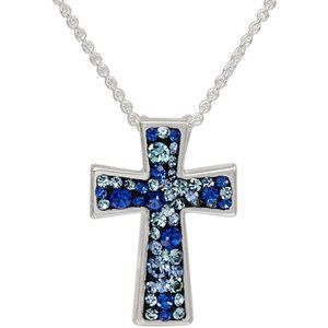 Blue Confetti Crystal Silver-Plated Cross Pendant